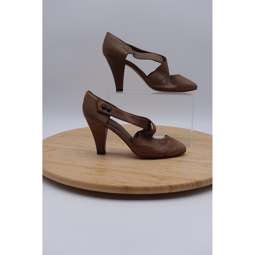 Nine West Shoes Womens Size 8.5 39 Brown Leather Strappy Cone Heel Pumps